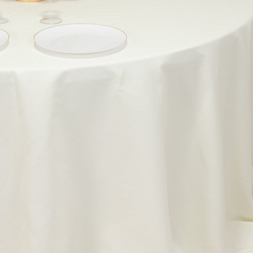 Cotton Blend 132" Round Tablecloth Ivory - Seamless Wrinkle - Resistant Table Cover - Bell Racket Store
