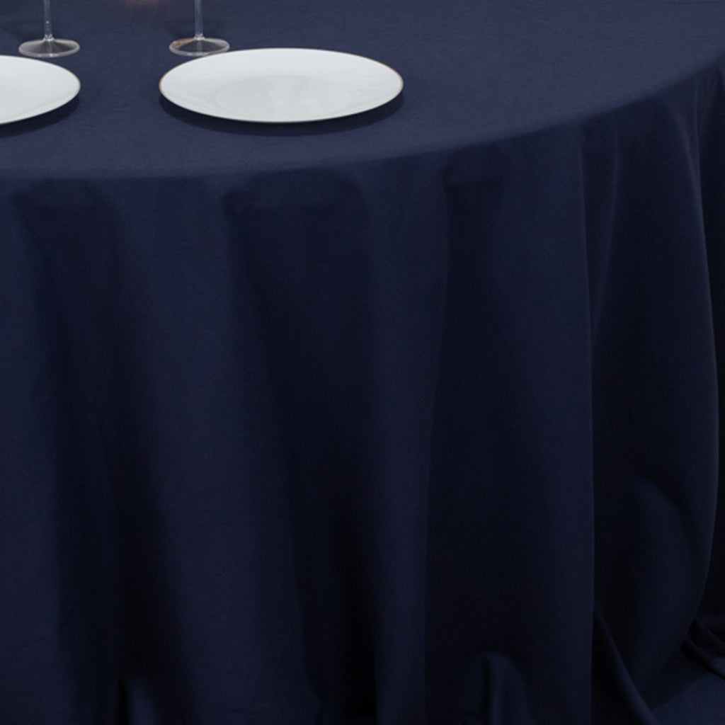 Cotton Blend 132" Round Tablecloth Navy Blue - Seamless Wrinkle - Resistant Table Cover - Bell Racket Store