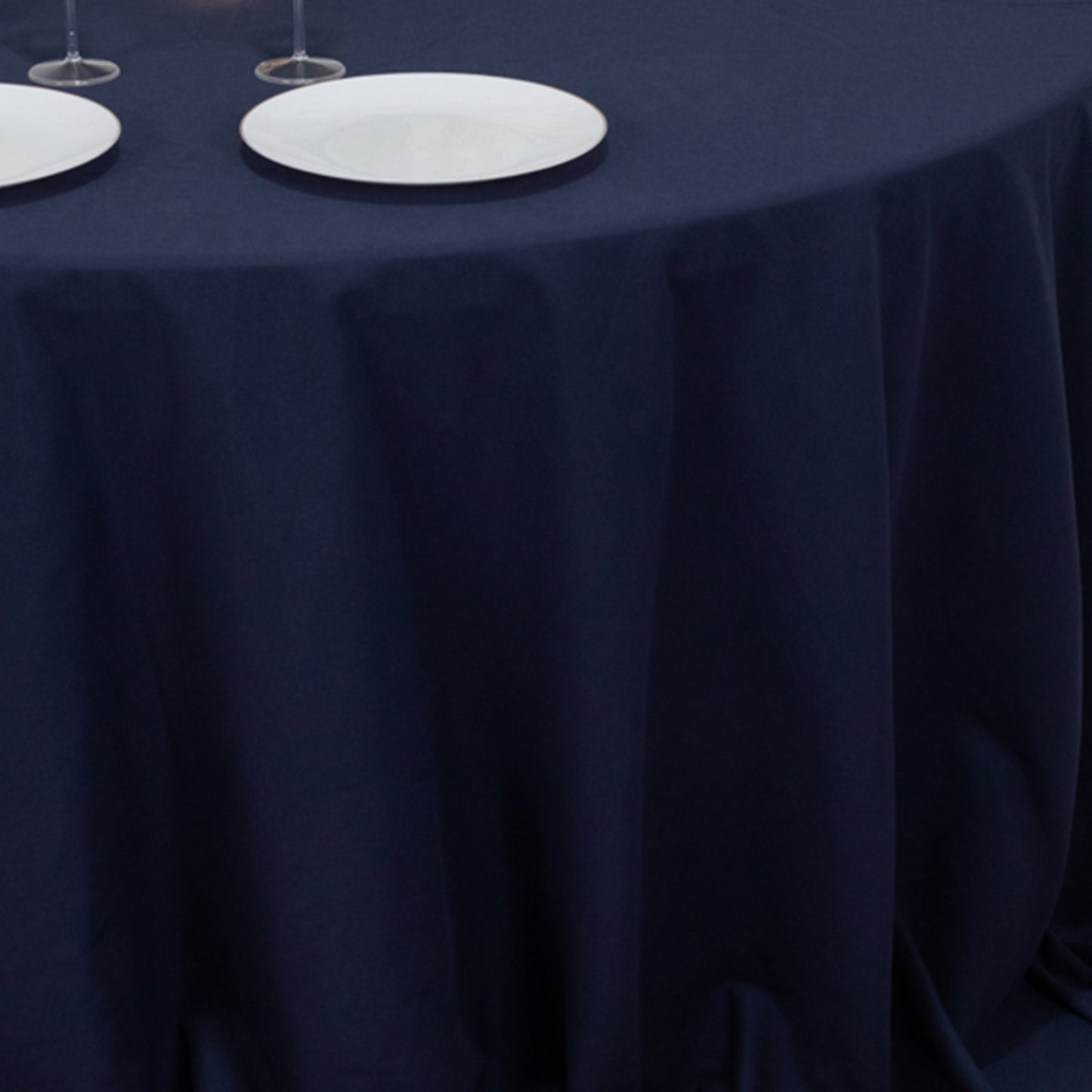 Cotton Blend 132" Round Tablecloth Navy Blue - Seamless Wrinkle - Resistant Table Cover - Bell Racket Store