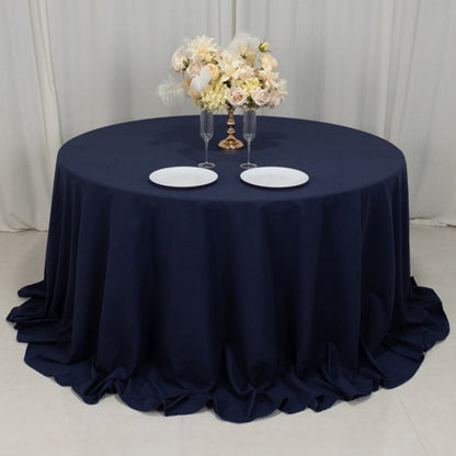 Cotton Blend 132" Round Tablecloth Navy Blue - Seamless Wrinkle - Resistant Table Cover - Bell Racket Store