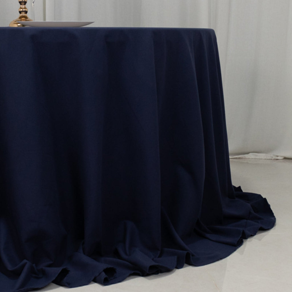Cotton Blend 132" Round Tablecloth Navy Blue - Seamless Wrinkle - Resistant Table Cover - Bell Racket Store