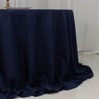 Cotton Blend 132" Round Tablecloth Navy Blue - Seamless Wrinkle - Resistant Table Cover - Bell Racket Store