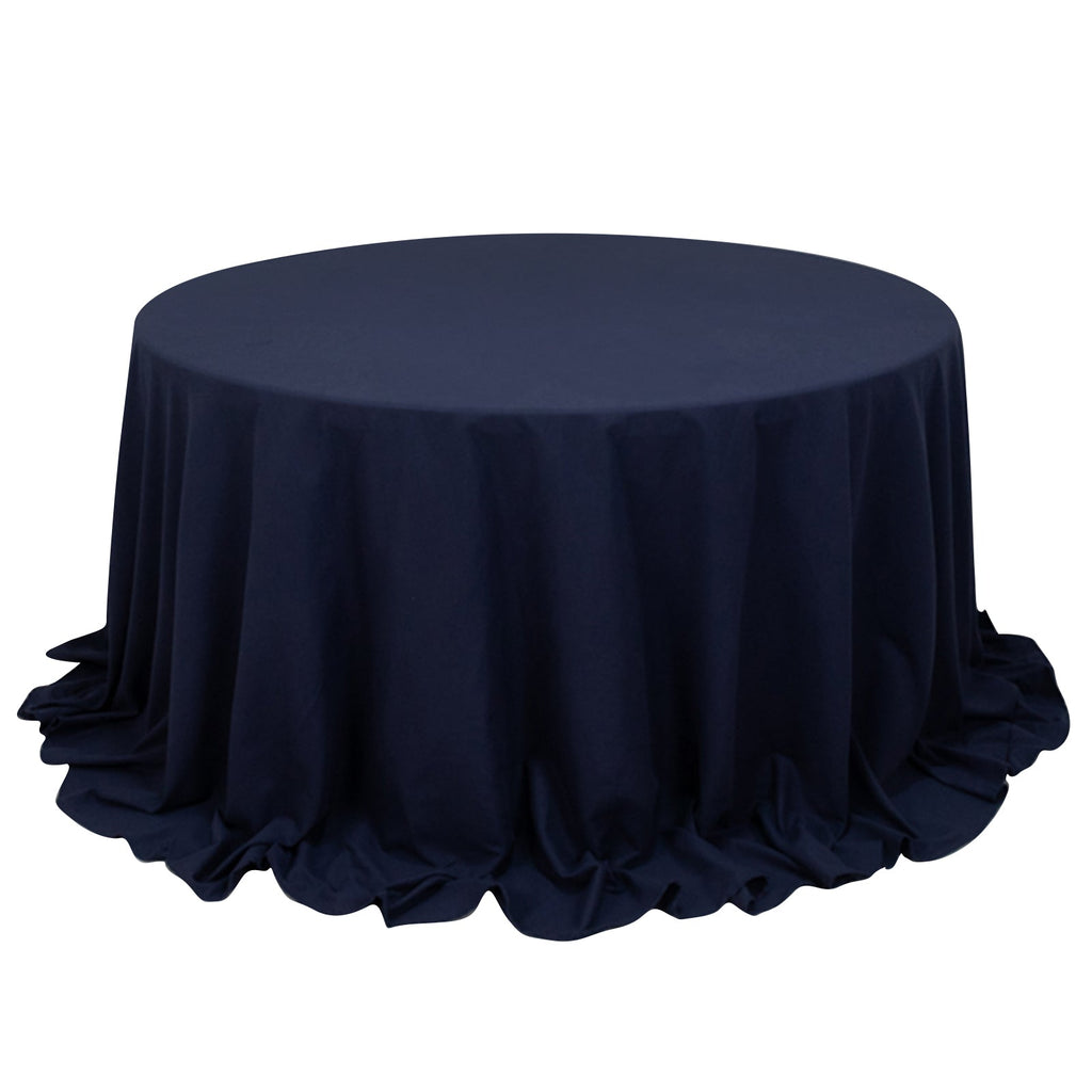 Cotton Blend 132" Round Tablecloth Navy Blue - Seamless Wrinkle - Resistant Table Cover - Bell Racket Store