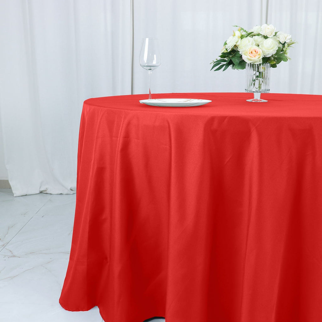 Cotton Blend 132" Round Tablecloth Red - Seamless Wrinkle - Resistant Table Cover - Bell Racket Store
