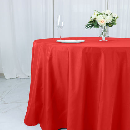 Cotton Blend 132" Round Tablecloth Red - Seamless Wrinkle - Resistant Table Cover - Bell Racket Store