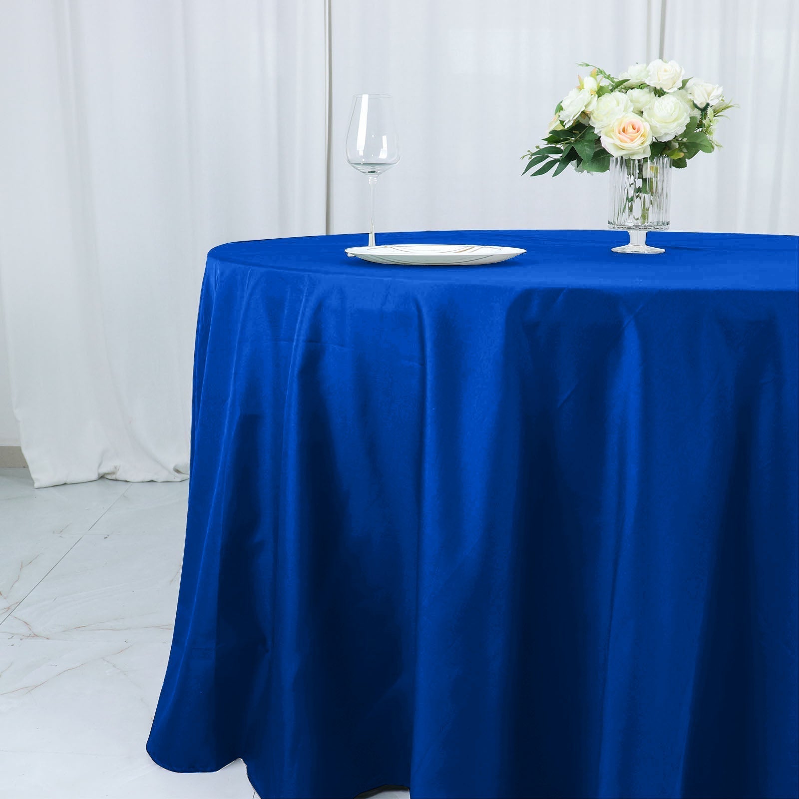 Cotton Blend 132" Round Tablecloth Royal Blue - Seamless Wrinkle - Resistant Table Cover - Bell Racket Store