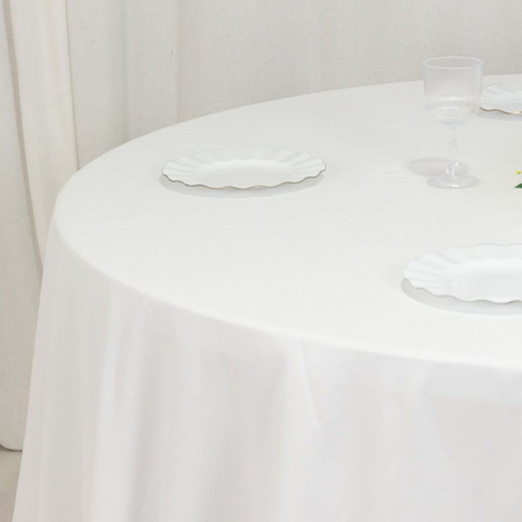 Cotton Blend 132" Round Tablecloth White - Seamless Wrinkle - Resistant Design for Formal Events - Bell Racket Store
