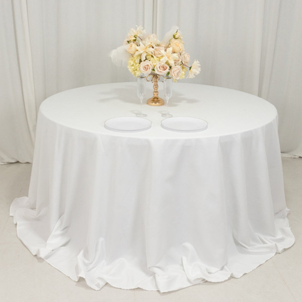 Cotton Blend 132" Round Tablecloth White - Seamless Wrinkle - Resistant Design for Formal Events - Bell Racket Store