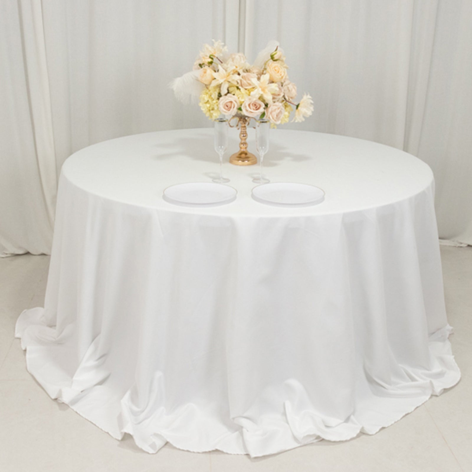 Cotton Blend 132" Round Tablecloth White - Seamless Wrinkle - Resistant Design for Formal Events - Bell Racket Store