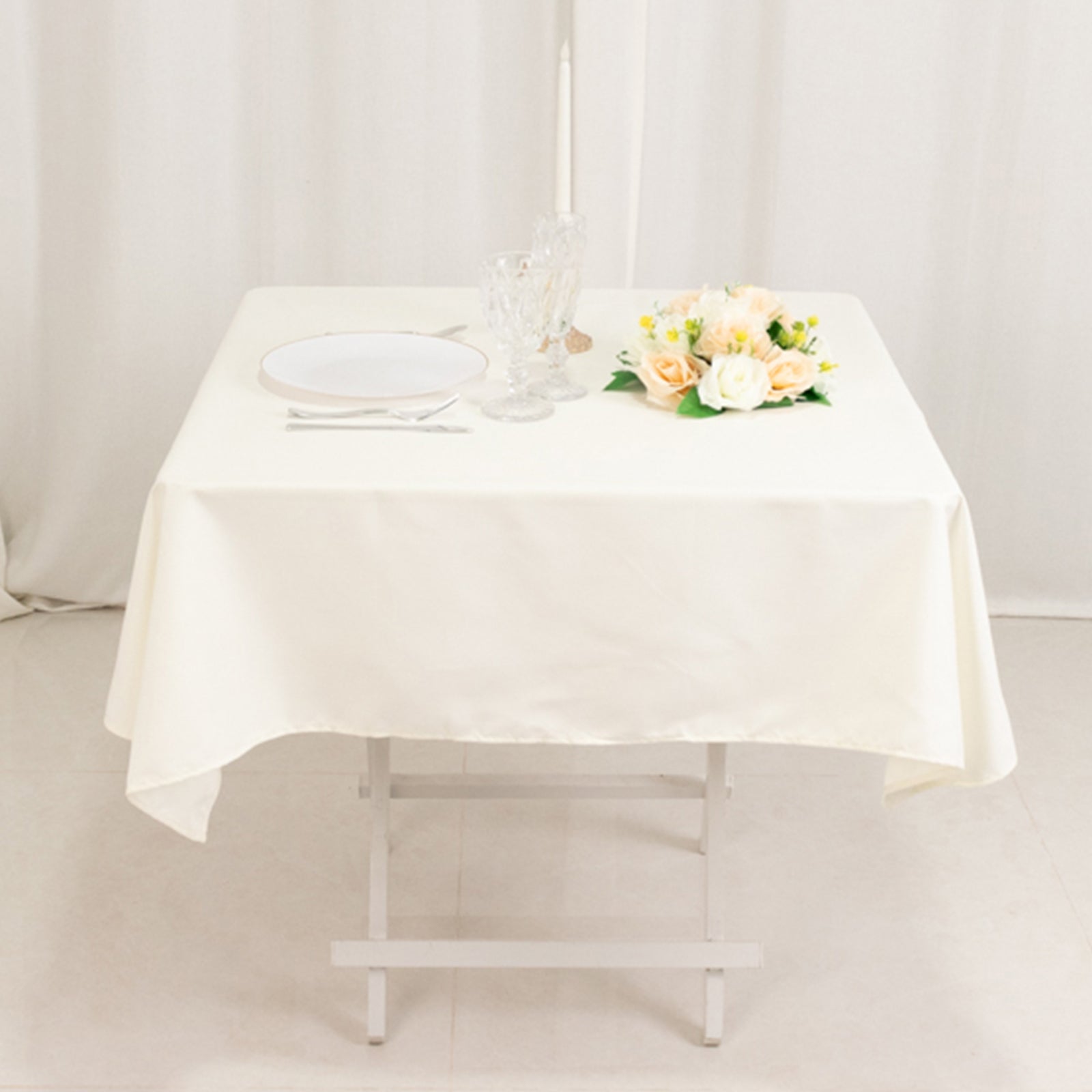 Cotton Blend 54"x54" Square Tablecloth Ivory - Wrinkle - Resistant Table Cover - Bell Racket Store