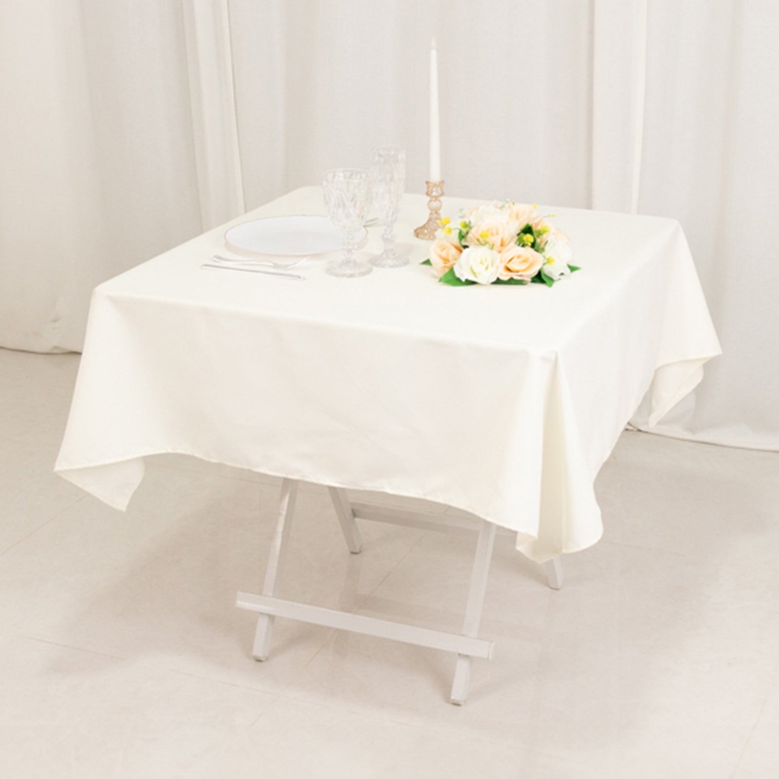 Cotton Blend 54"x54" Table Overlay Square Tablecloth Ivory - Wrinkle - Resistant Table Topper - Bell Racket Store