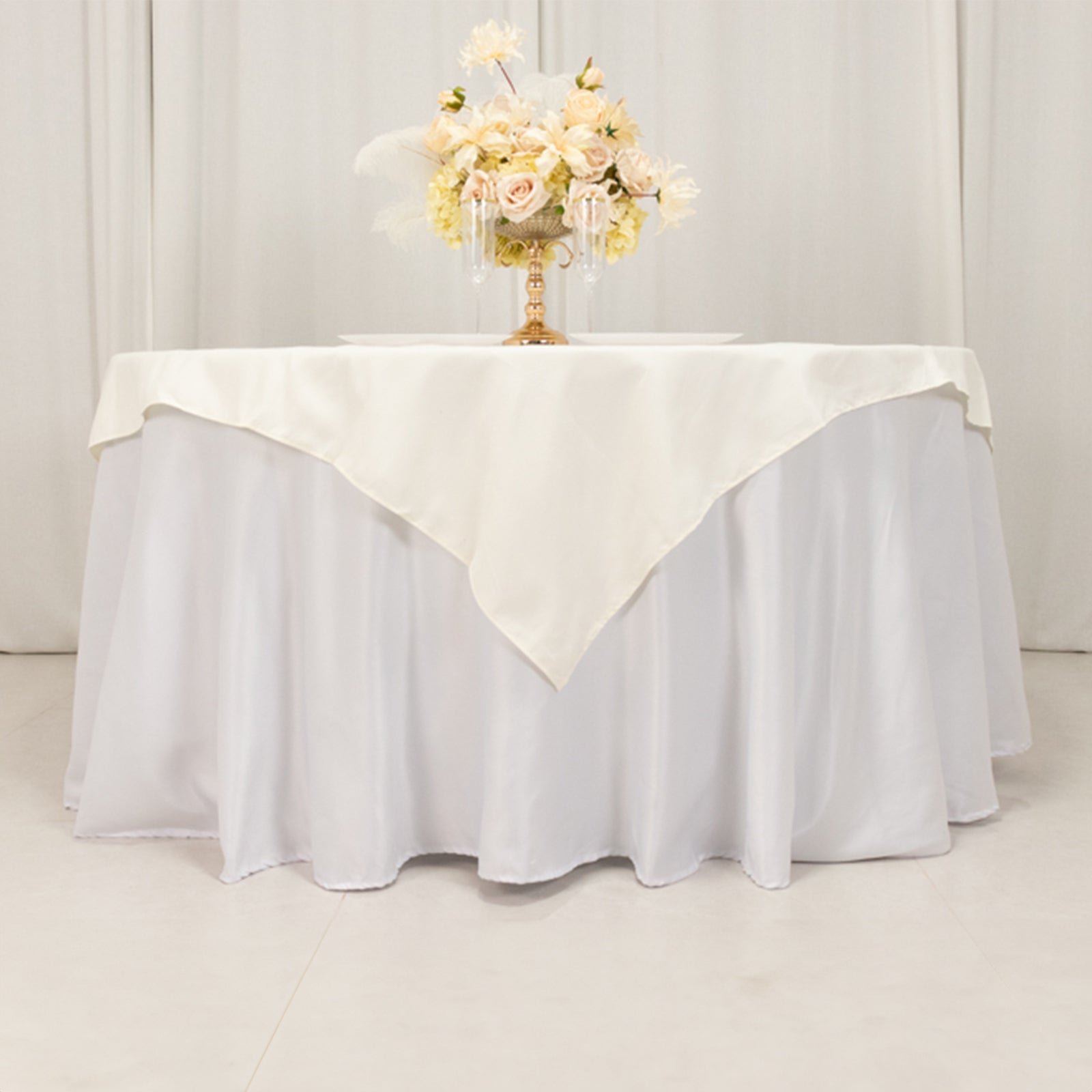 Cotton Blend 54"x54" Table Overlay Square Tablecloth Ivory - Wrinkle - Resistant Table Topper - Bell Racket Store