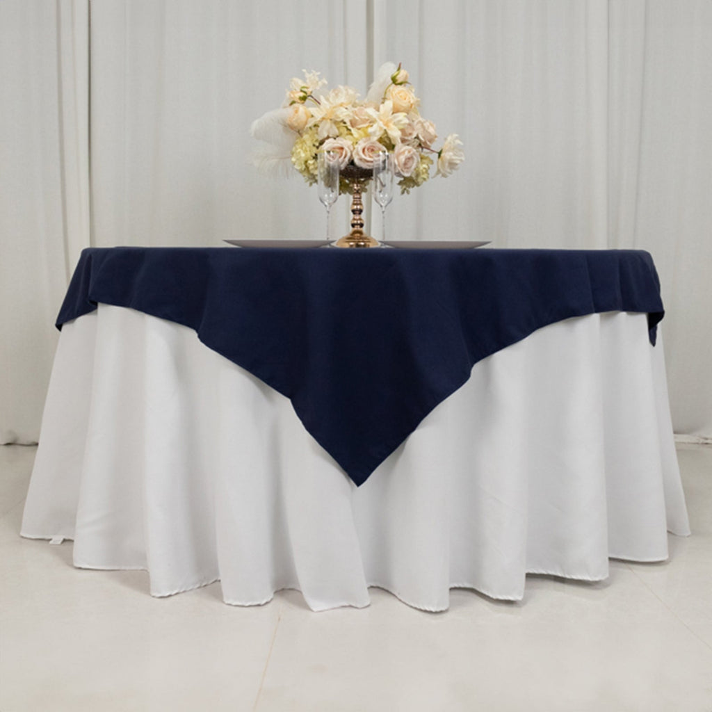 Cotton Blend 54"x54" Table Overlay Square Tablecloth Navy - Wrinkle - Resistant Table Topper - Bell Racket Store