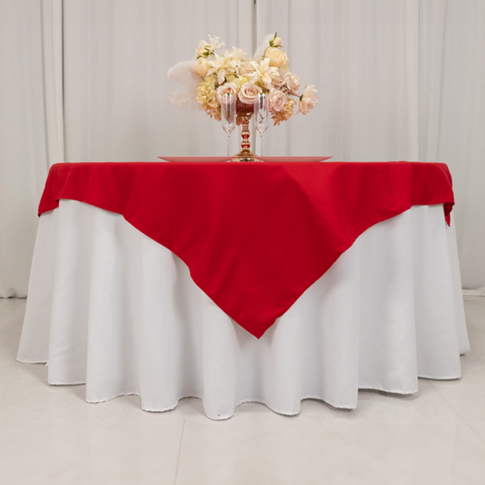 Cotton Blend 54"x54" Table Overlay Square Tablecloth Red - Wrinkle - Resistant Table Topper - Bell Racket Store
