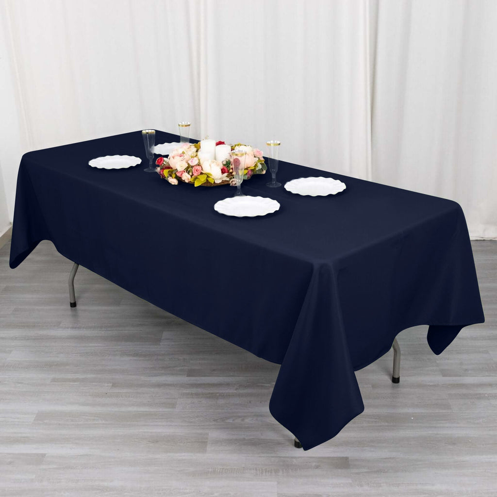 Cotton Blend 60"x102" Rectangle Tablecloth Navy Blue - Wrinkle - Resistant Table Cover - Bell Racket Store