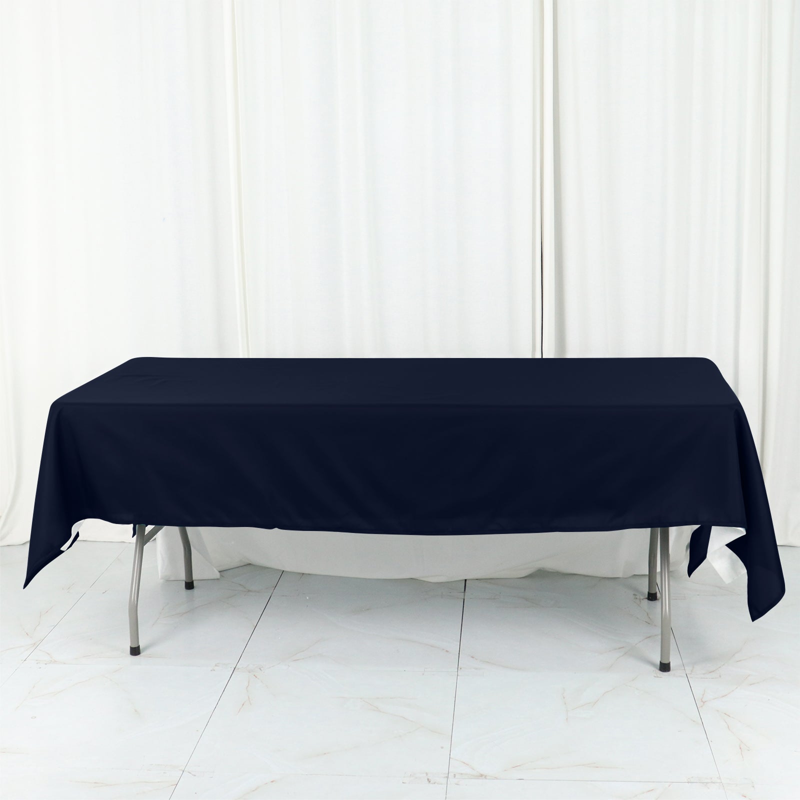 Cotton Blend 60"x102" Rectangle Tablecloth Navy Blue - Wrinkle - Resistant Table Cover - Bell Racket Store