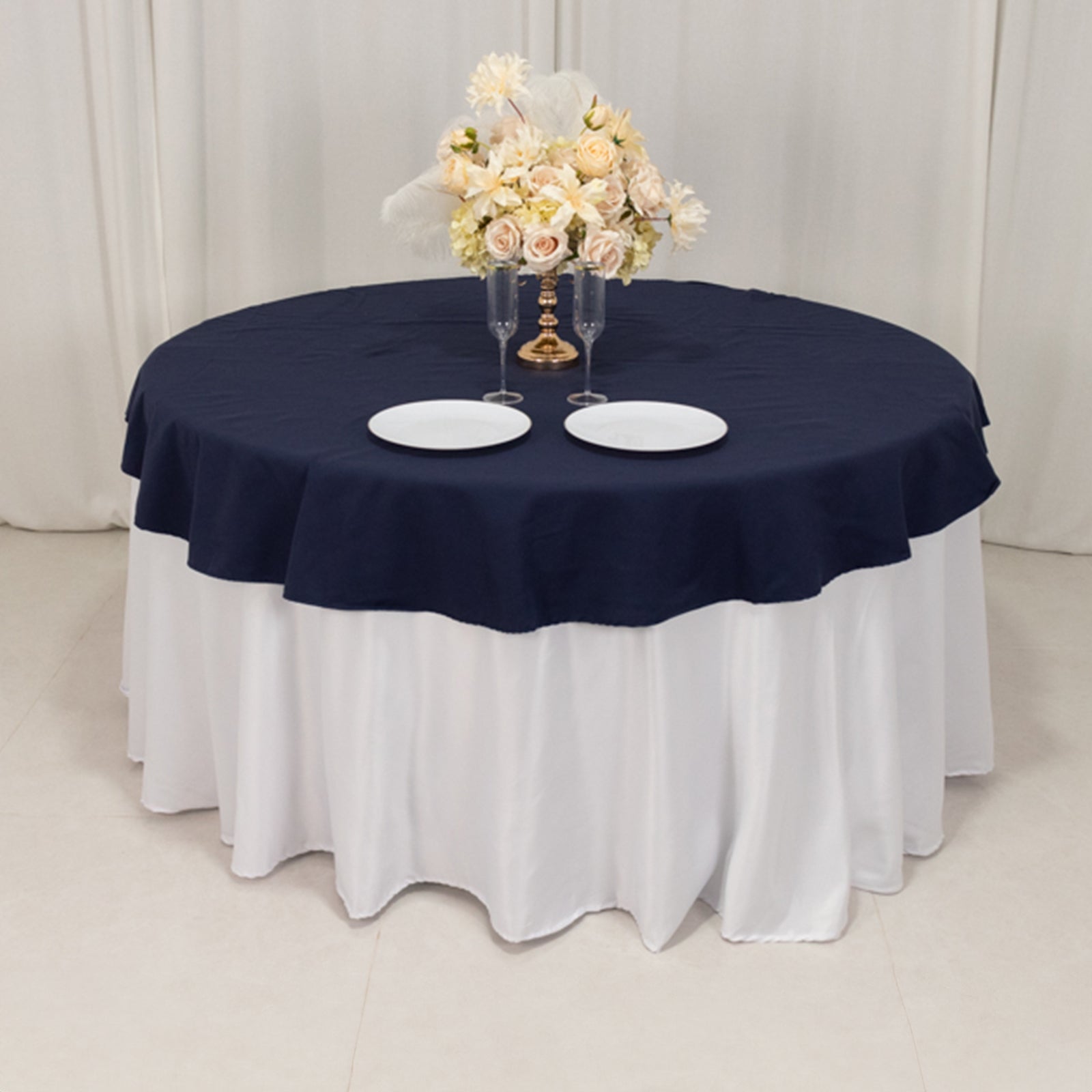 Cotton Blend 70" Round Tablecloth Navy Blue - Wrinkle - Resistant Table Cover - Bell Racket Store