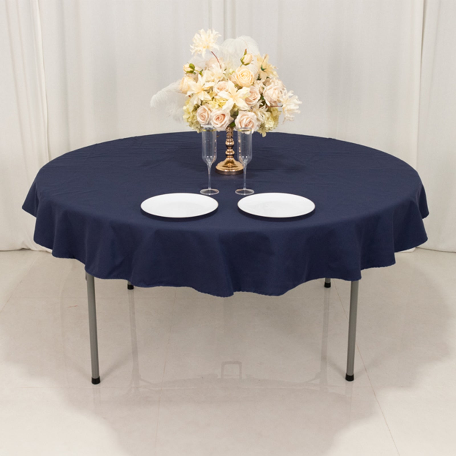 Cotton Blend 70" Round Tablecloth Navy Blue - Wrinkle - Resistant Table Cover - Bell Racket Store