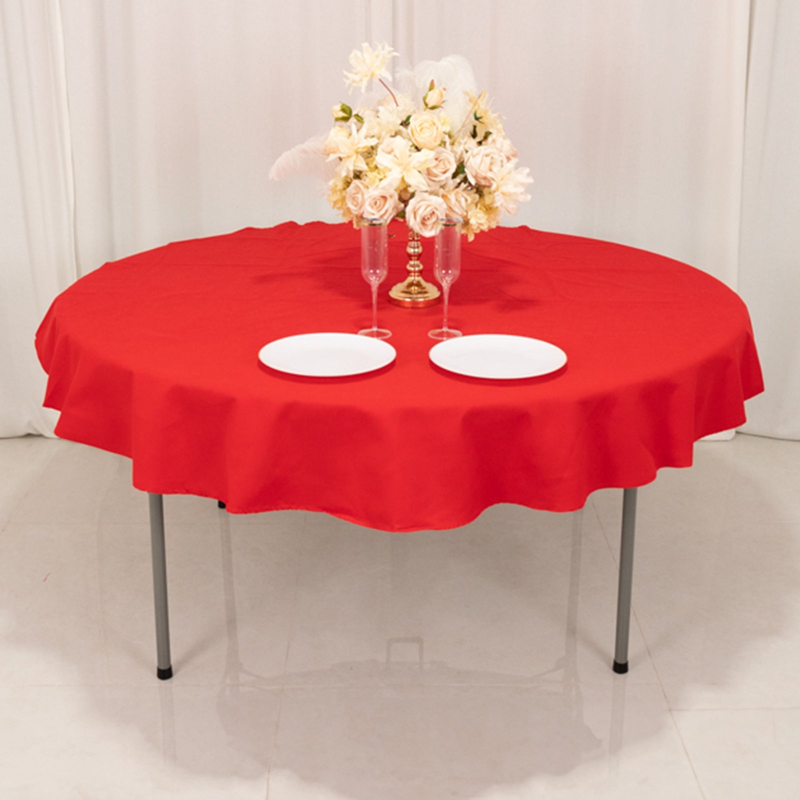 Cotton Blend 70" Round Tablecloth Red - Wrinkle - Resistant Table Cover - Bell Racket Store