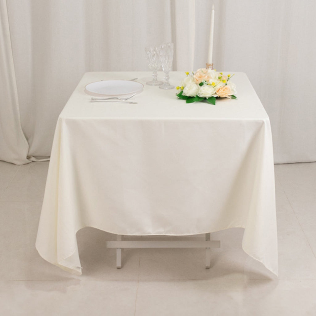 Cotton Blend 70"x70" Square Tablecloth Ivory - Wrinkle - Resistant Fabric Table Cover - Bell Racket Store