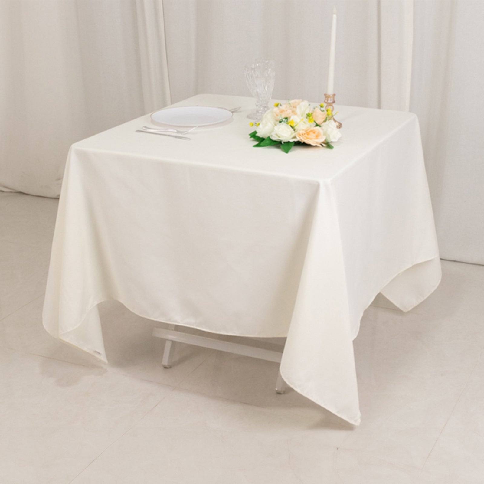 Cotton Blend 70"x70" Square Tablecloth Ivory - Wrinkle - Resistant Fabric Table Cover - Bell Racket Store