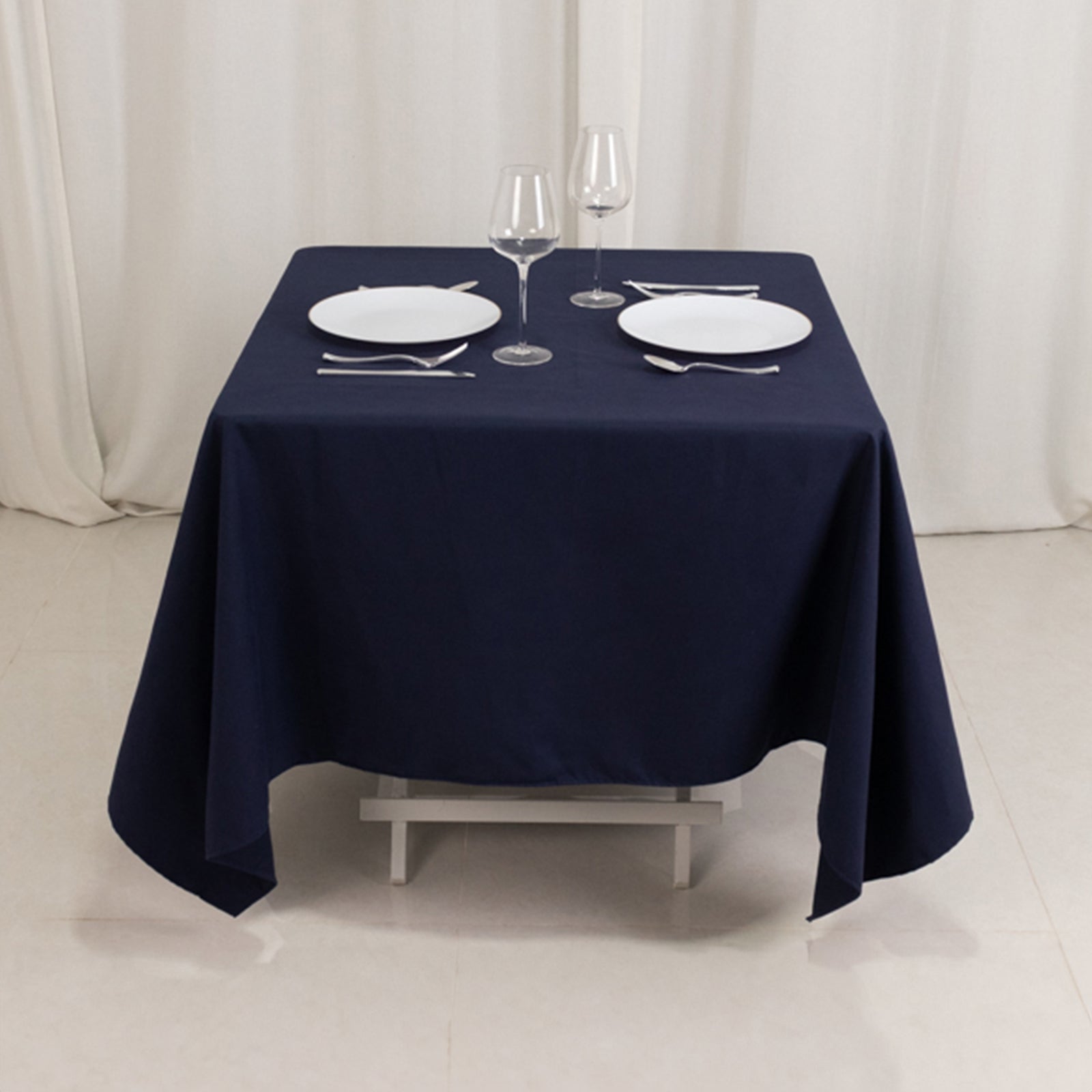Cotton Blend 70"x70" Square Tablecloth Navy Blue - Wrinkle - Resistant Fabric Table Cover - Bell Racket Store
