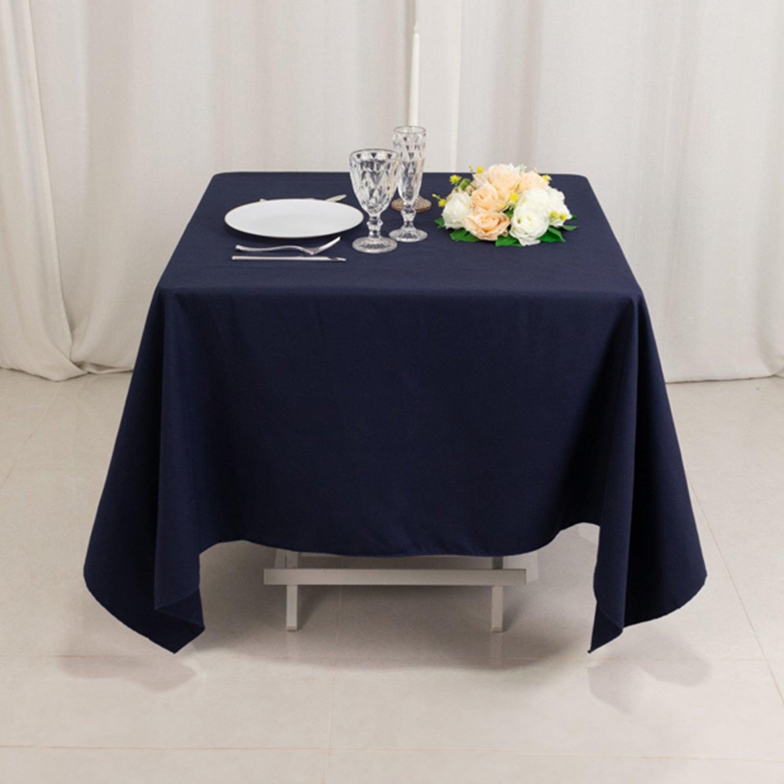 Cotton Blend 70"x70" Square Tablecloth Navy Blue - Wrinkle - Resistant Fabric Table Cover - Bell Racket Store