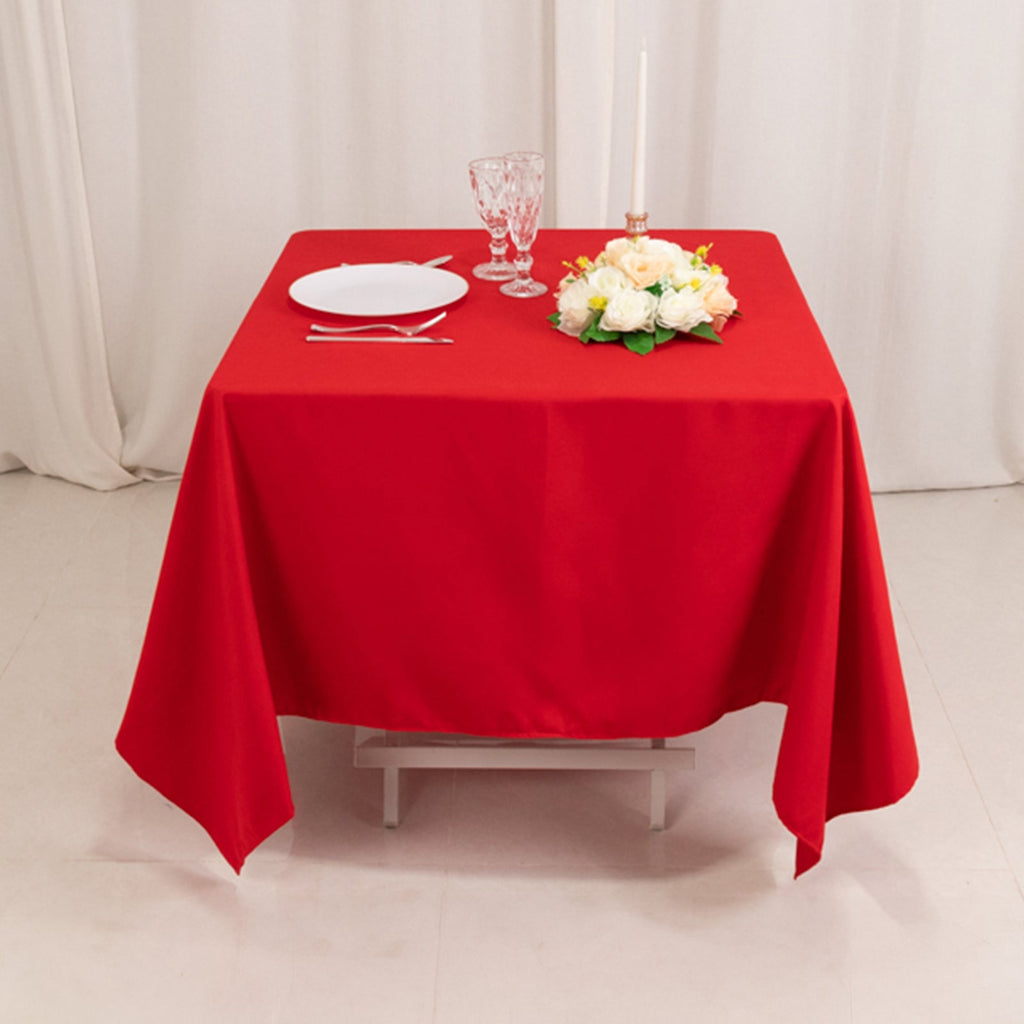 Cotton Blend 70"x70" Square Tablecloth Red - Wrinkle - Resistant Fabric Table Cover - Bell Racket Store