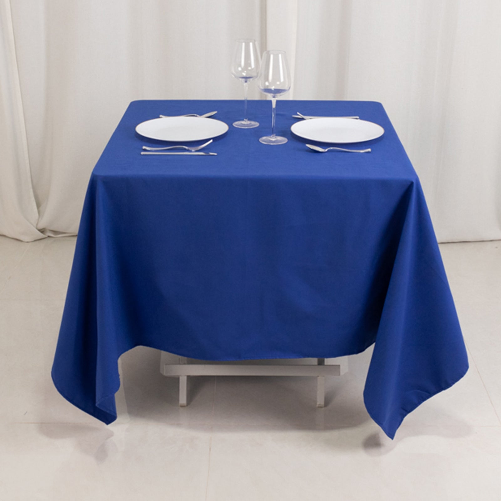 Cotton Blend 70"x70" Square Tablecloth Royal Blue - Wrinkle - Resistant Fabric Table Cover - Bell Racket Store