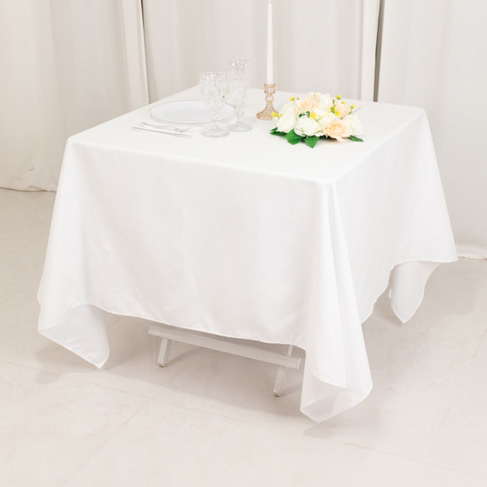 Cotton Blend 70"x70" Square Tablecloth White - Wrinkle - Resistant Fabric for Modern Table Decor - Bell Racket Store