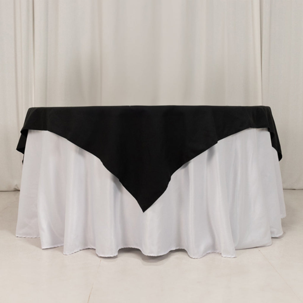Cotton Blend 70"x70" Table Overlay Square Tablecloth Black - Wrinkle - Resistant Fabric Table Topper - Bell Racket Store
