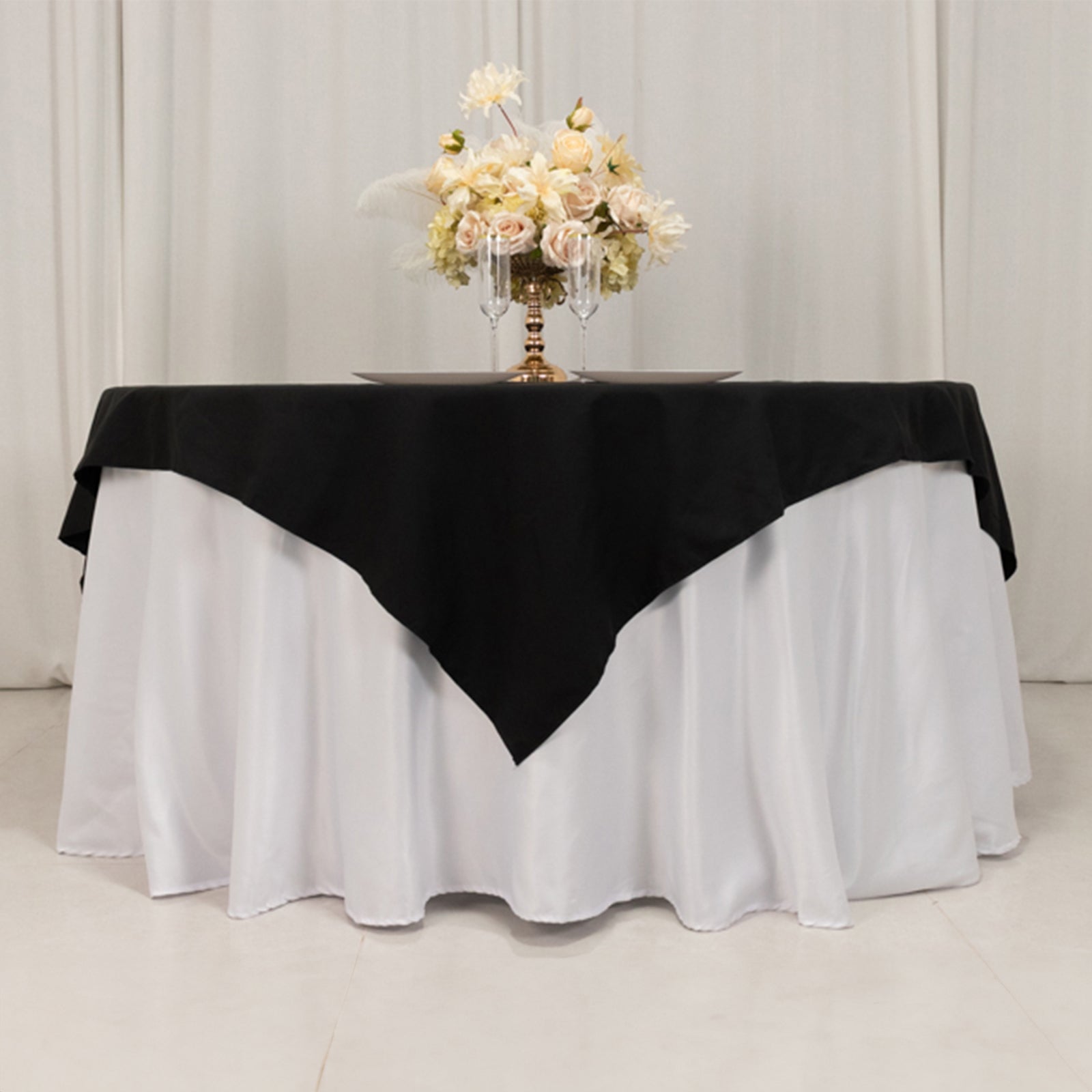Cotton Blend 70"x70" Table Overlay Square Tablecloth Black - Wrinkle - Resistant Fabric Table Topper - Bell Racket Store