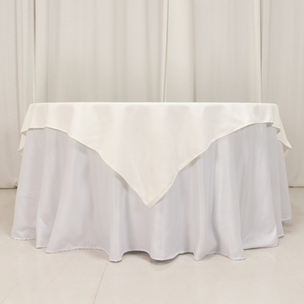 Cotton Blend 70"x70" Table Overlay Square Tablecloth Ivory - Wrinkle - Resistant Fabric Table Topper - Bell Racket Store