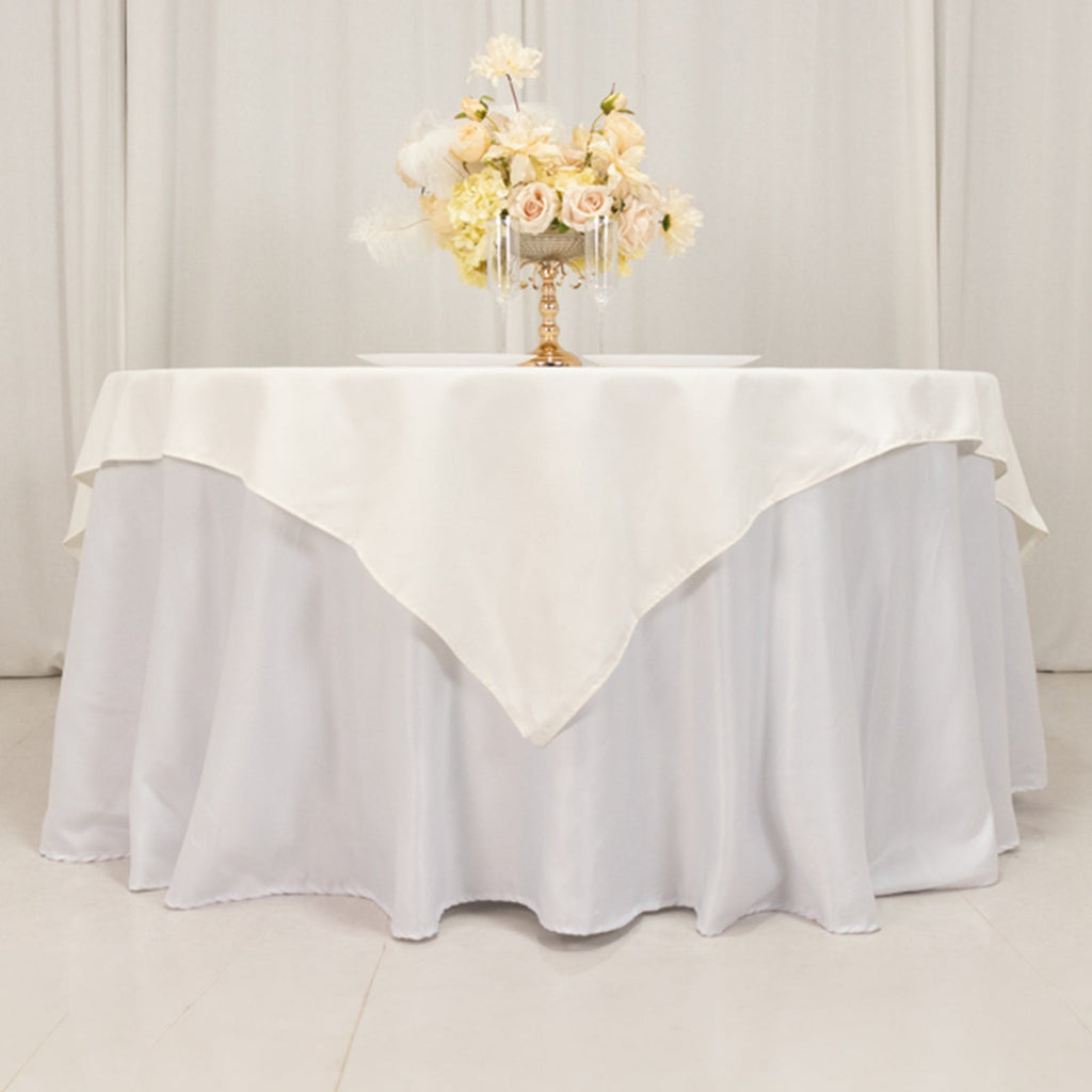 Cotton Blend 70"x70" Table Overlay Square Tablecloth Ivory - Wrinkle - Resistant Fabric Table Topper - Bell Racket Store
