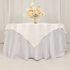 Cotton Blend 70"x70" Table Overlay Square Tablecloth Ivory - Wrinkle - Resistant Fabric Table Topper - Bell Racket Store