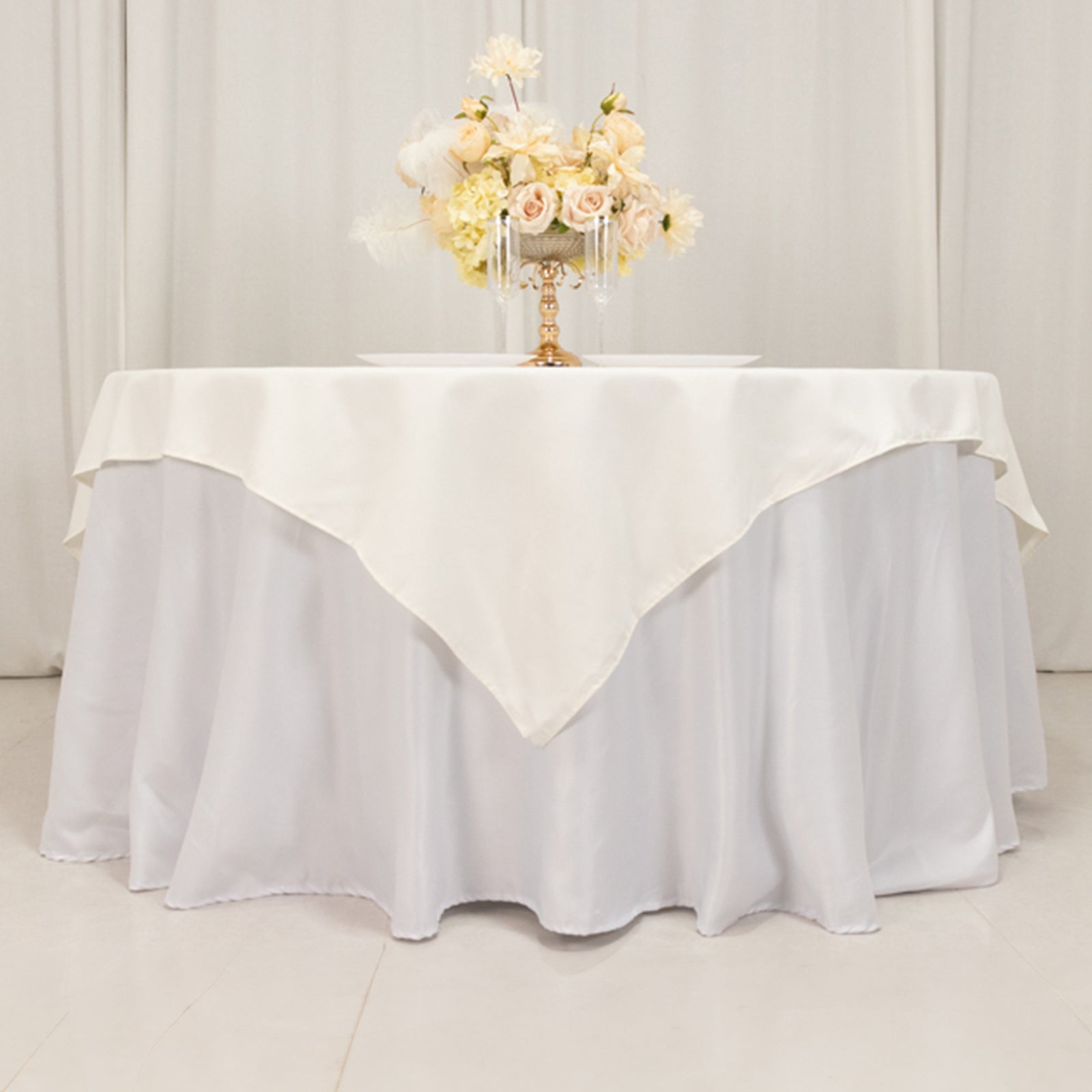 Cotton Blend 70"x70" Table Overlay Square Tablecloth Ivory - Wrinkle - Resistant Fabric Table Topper - Bell Racket Store