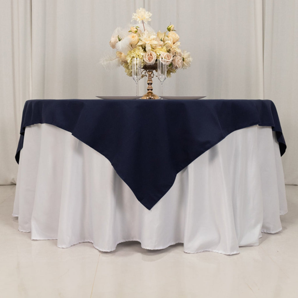 Cotton Blend 70"x70" Table Overlay Square Tablecloth Navy Blue - Wrinkle - Resistant Fabric Table Topper - Bell Racket Store