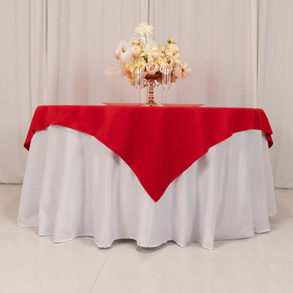 Cotton Blend 70"x70" Table Overlay Square Tablecloth Red - Wrinkle - Resistant Fabric Table Topper - Bell Racket Store