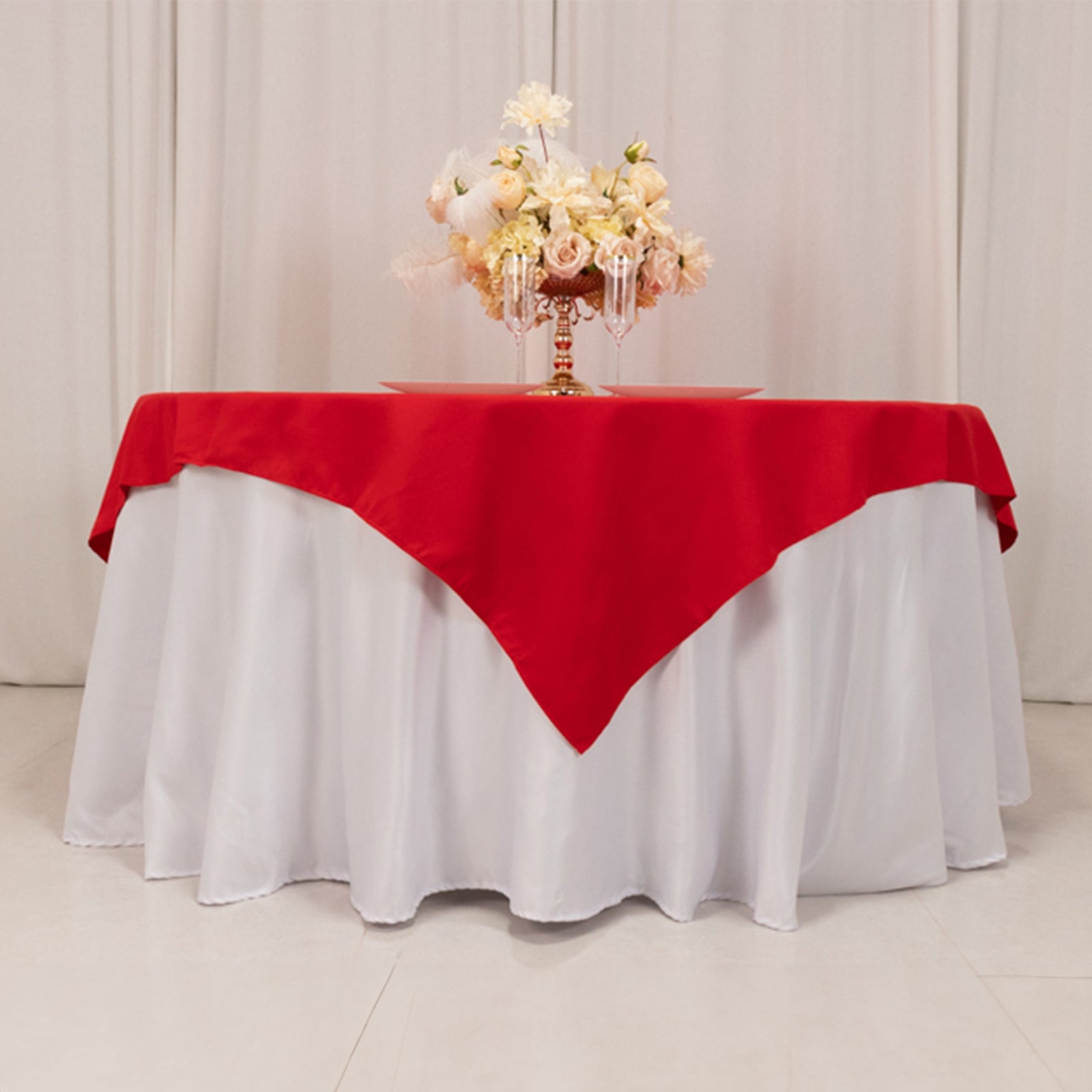 Cotton Blend 70"x70" Table Overlay Square Tablecloth Red - Wrinkle - Resistant Fabric Table Topper - Bell Racket Store