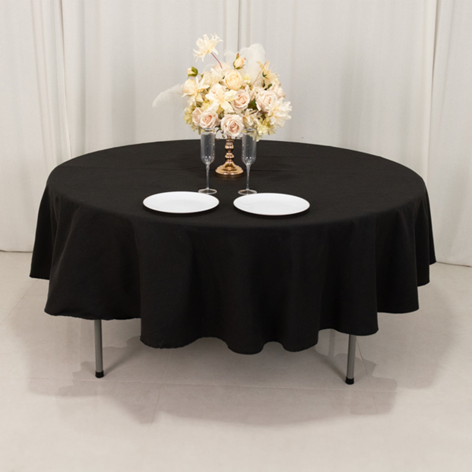 Cotton Blend 90" Round Tablecloth Black - Wrinkle - Resistant Table Cover - Bell Racket Store