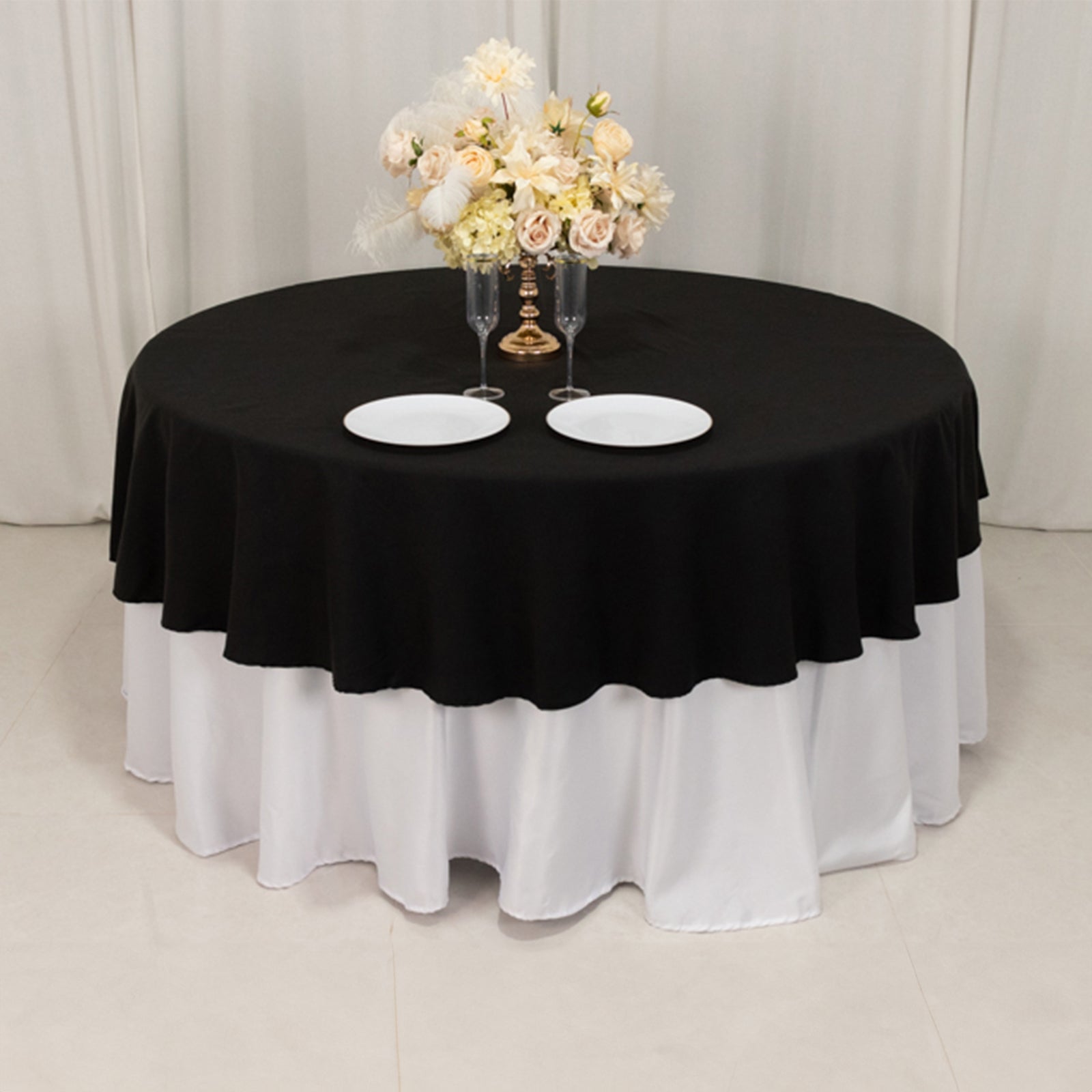 Cotton Blend 90" Round Tablecloth Black - Wrinkle - Resistant Table Cover - Bell Racket Store