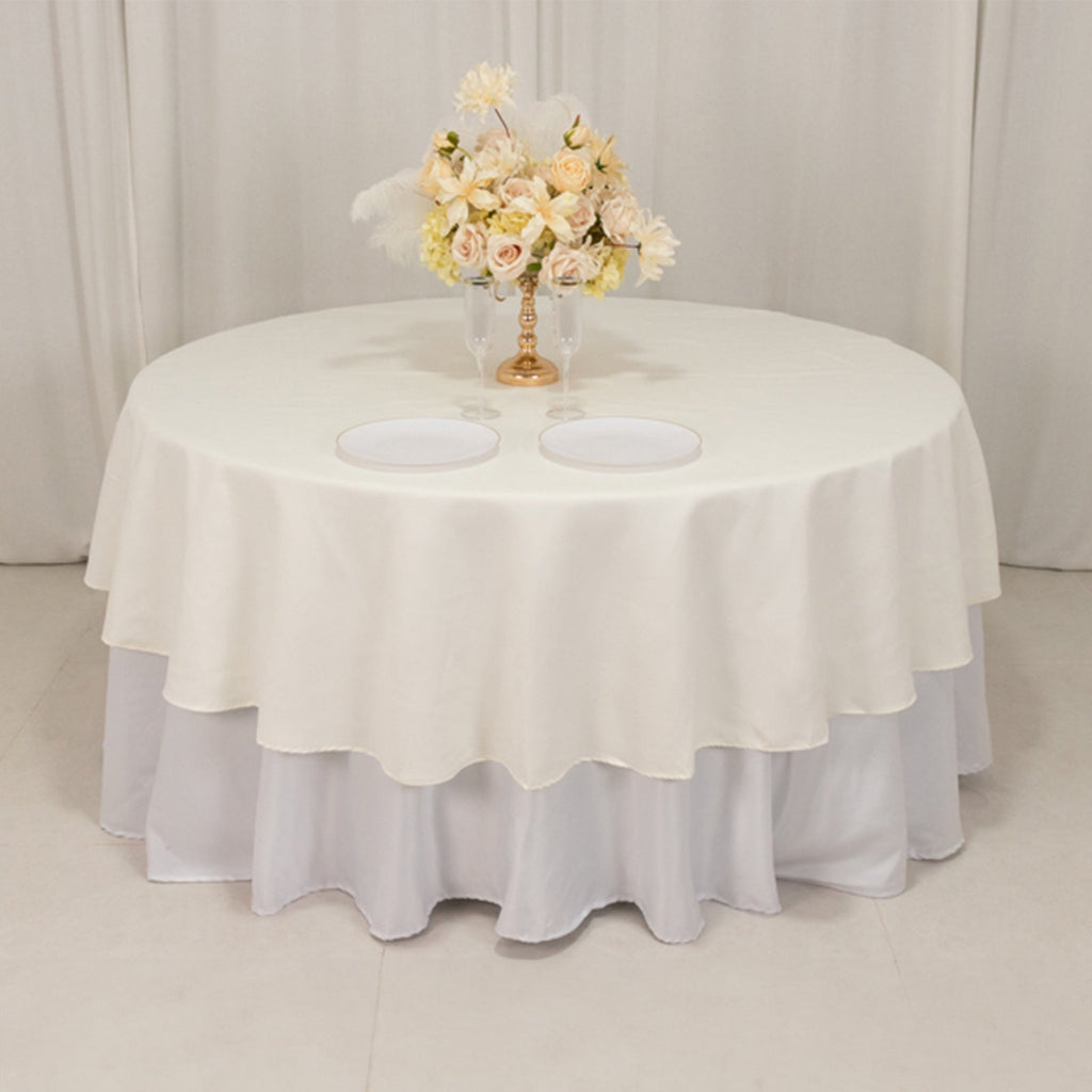 Cotton Blend 90" Round Tablecloth Ivory - Wrinkle - Resistant Table Cover - Bell Racket Store