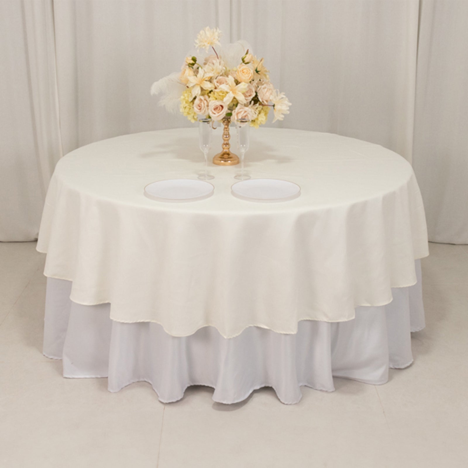 Cotton Blend 90" Round Tablecloth Ivory - Wrinkle - Resistant Table Cover - Bell Racket Store