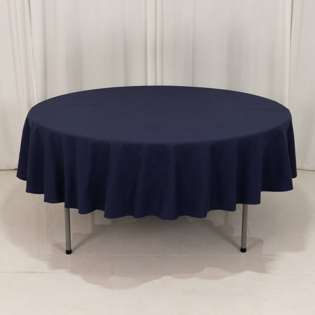 Cotton Blend 90" Round Tablecloth Navy Blue - Wrinkle - Resistant Table Cover - Bell Racket Store