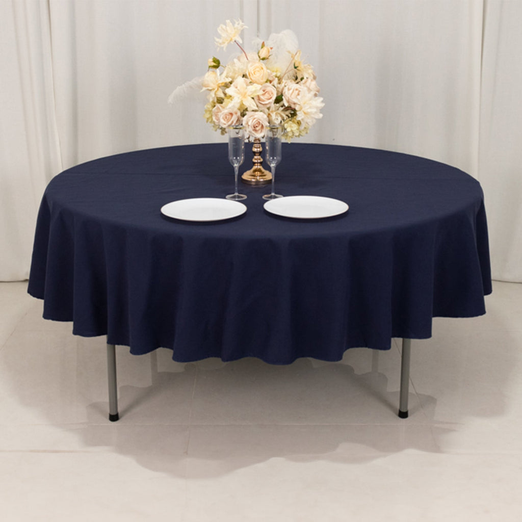 Cotton Blend 90" Round Tablecloth Navy Blue - Wrinkle - Resistant Table Cover - Bell Racket Store