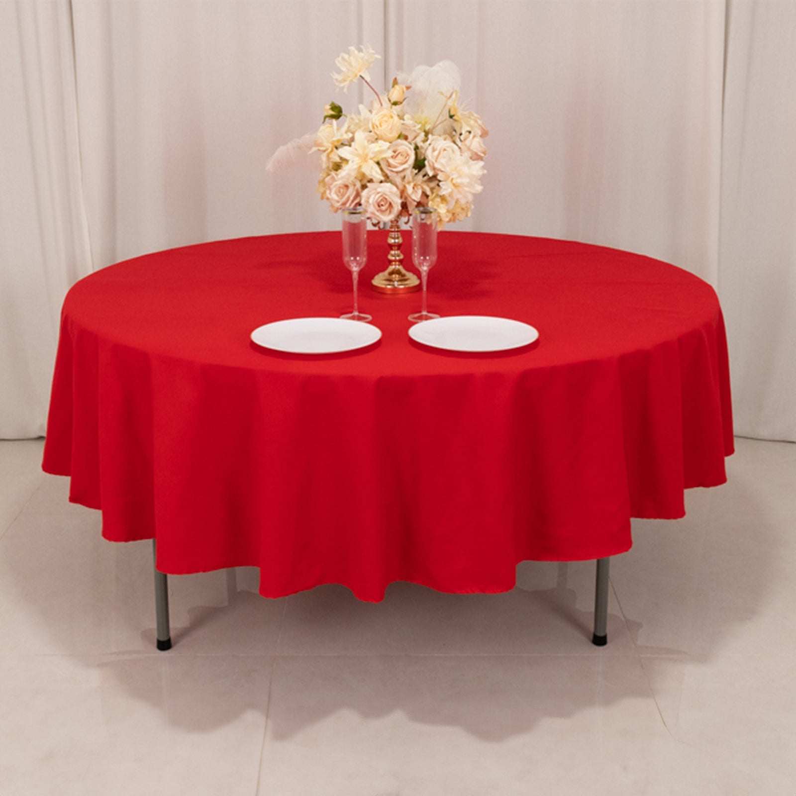 Cotton Blend 90" Round Tablecloth Red - Wrinkle - Resistant Table Cover - Bell Racket Store
