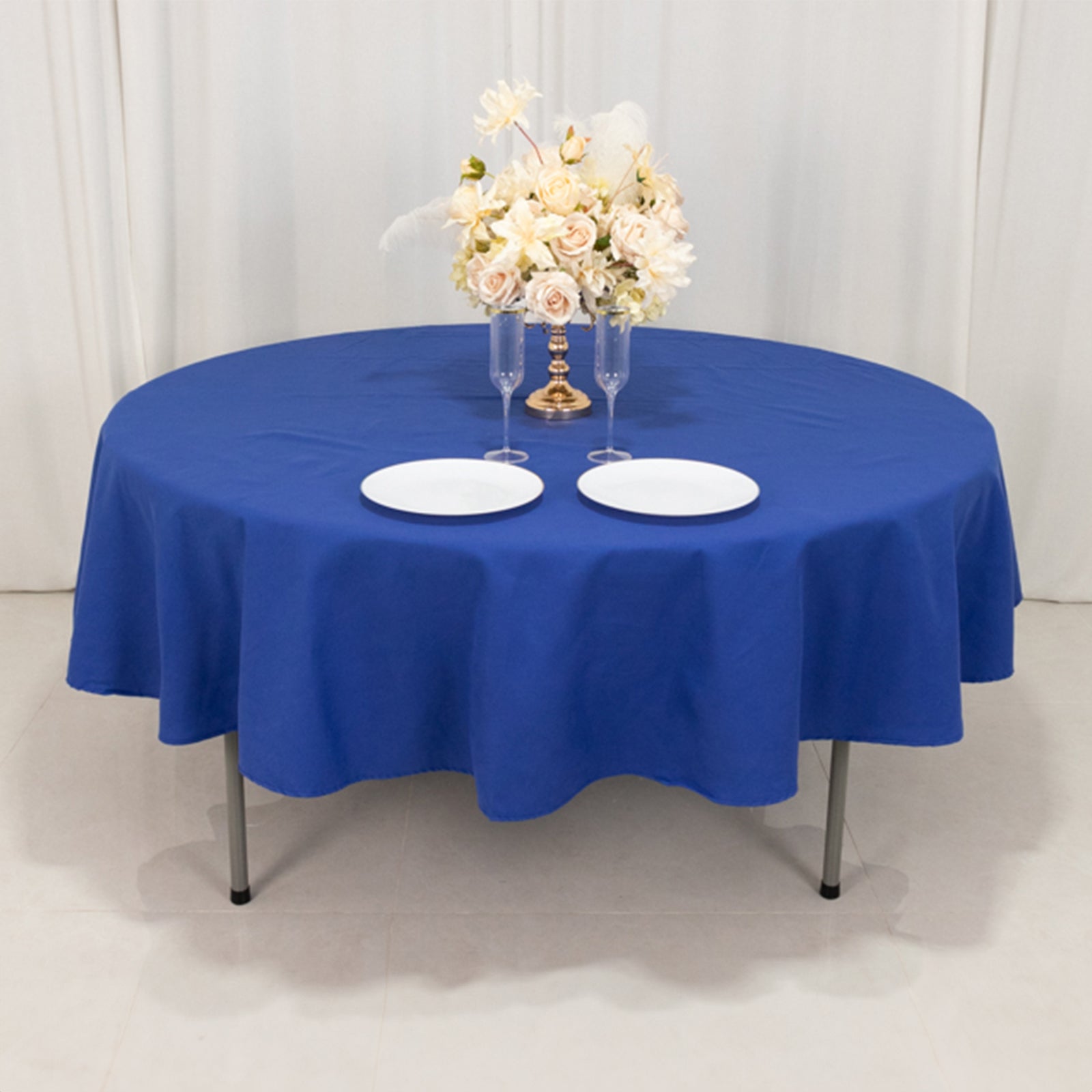 Cotton Blend 90" Round Tablecloth Royal Blue - Wrinkle - Resistant Table Cover - Bell Racket Store