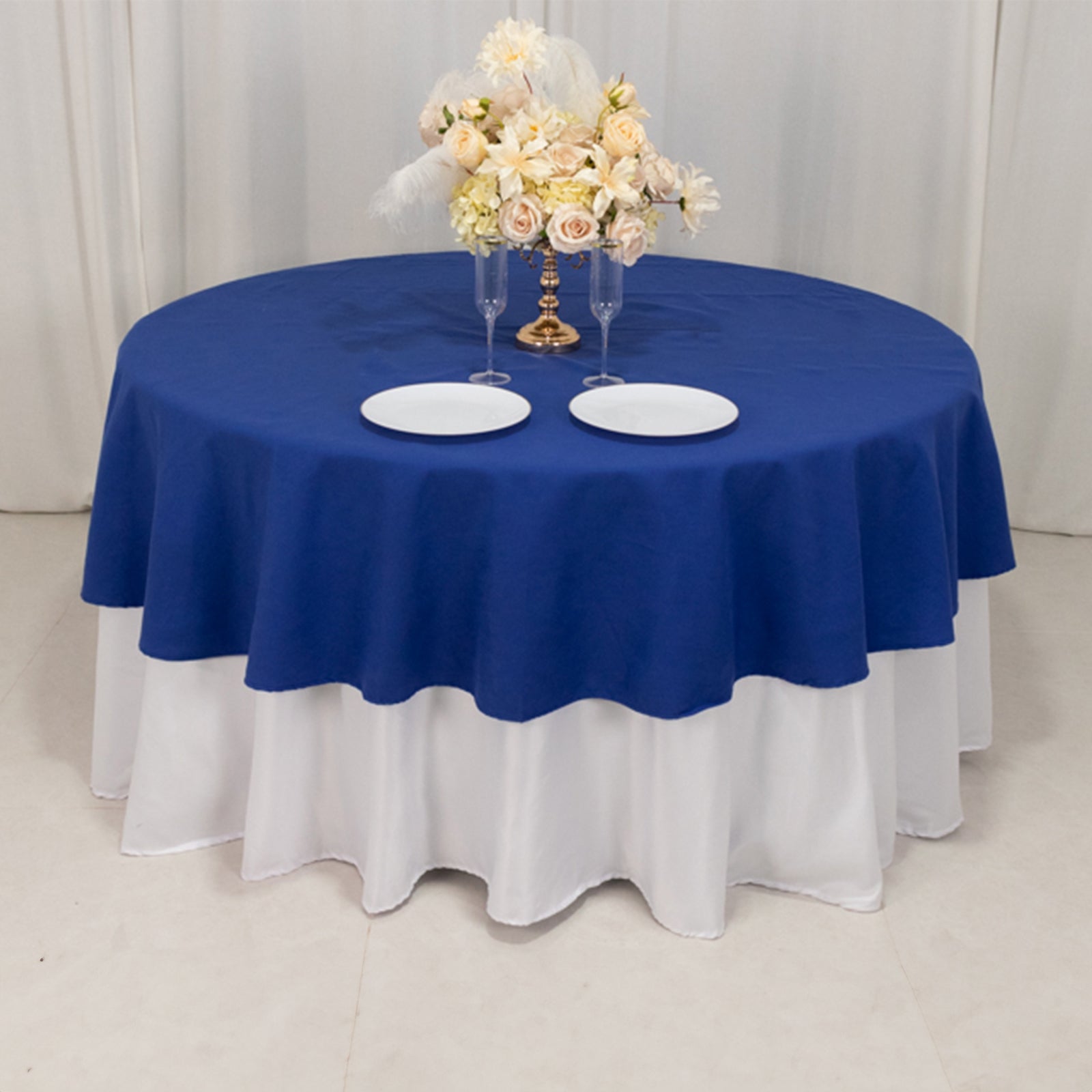 Cotton Blend 90" Round Tablecloth Royal Blue - Wrinkle - Resistant Table Cover - Bell Racket Store