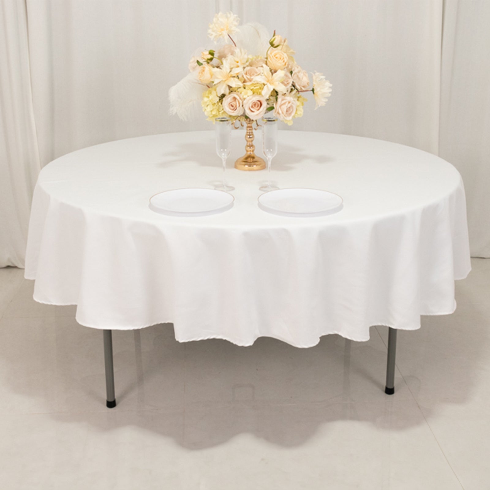 Cotton Blend 90" Round Tablecloth White - Wrinkle - Resistant Design for Versatile Settings - Bell Racket Store