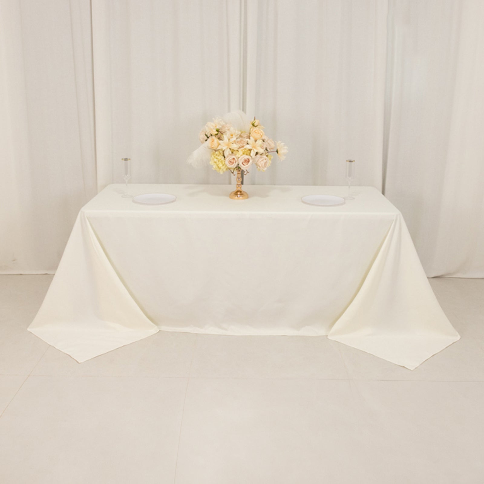 Cotton Blend 90"x132" Rectangle Tablecloth Ivory - Seamless Wrinkle - Resistant Table Cover - Bell Racket Store